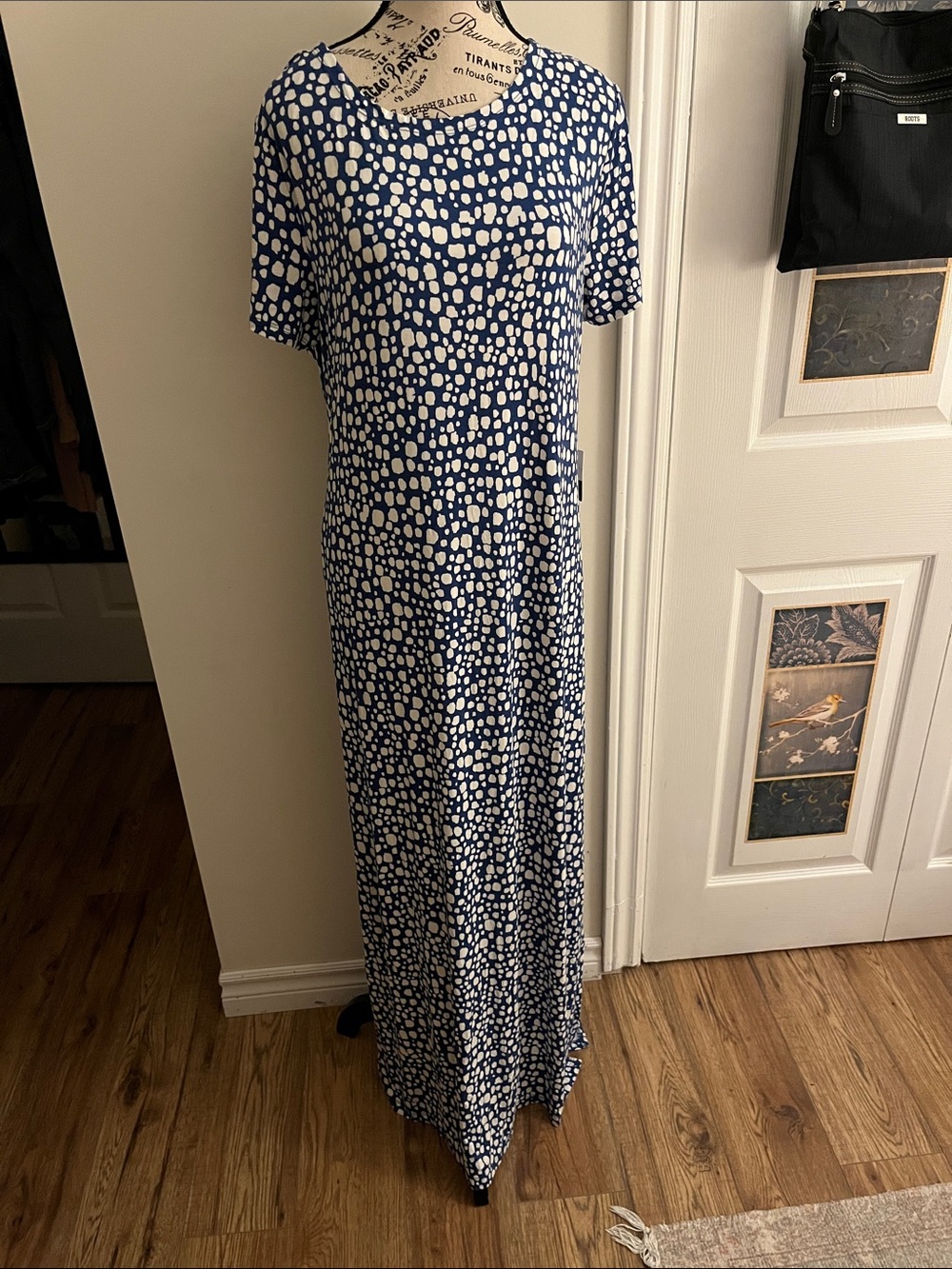 Eloquii Navy and White Pebble-Print Short Sleeve Maxi Dress